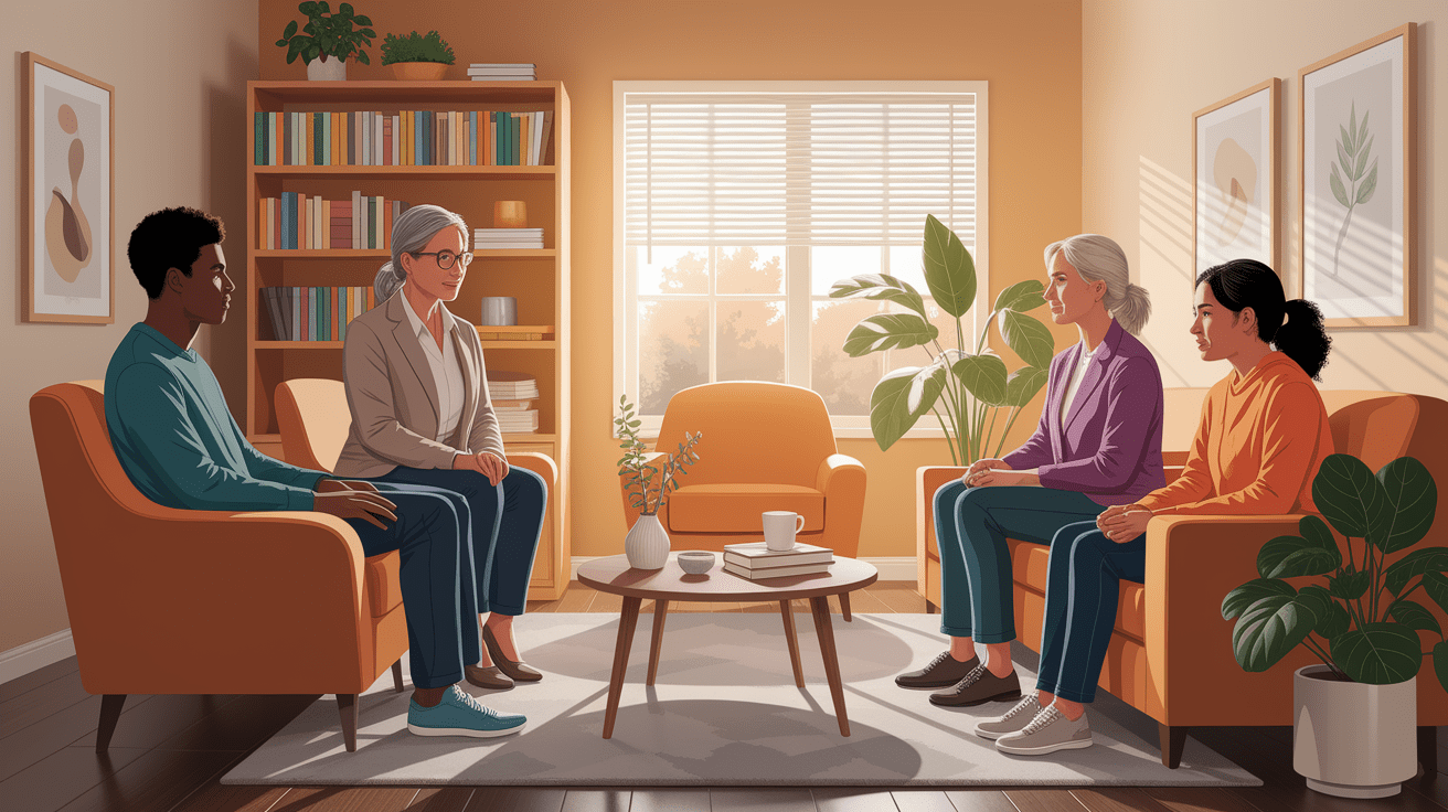 A conceptual illustration representing How Clinical Psychologists Work. Visualize the main ideas: . Creative but clear representation of the concept. Style: photorealistic. high quality, detailed, professional, clean composition, good lighting, sharp focus, well-composed. high quality, professional, detailed, well-composed
