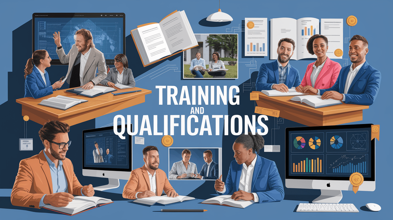 A conceptual illustration representing Training and Qualifications. Visualize the main ideas: . Creative but clear representation of the concept. Style: photorealistic. high quality, detailed, professional, clean composition, good lighting, sharp focus, well-composed. high quality, professional, detailed, well-composed