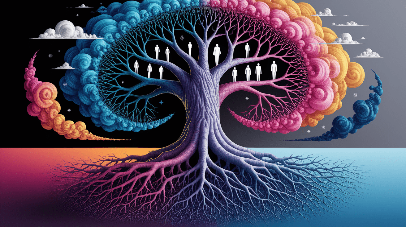 A conceptual illustration representing The Roots of Bias: How and Why They Occur. Visualize the main ideas: . Creative but clear representation of the concept. Style: photorealistic. high quality, detailed, professional, clean composition, good lighting, sharp focus, well-composed. high quality, professional, detailed, well-composed