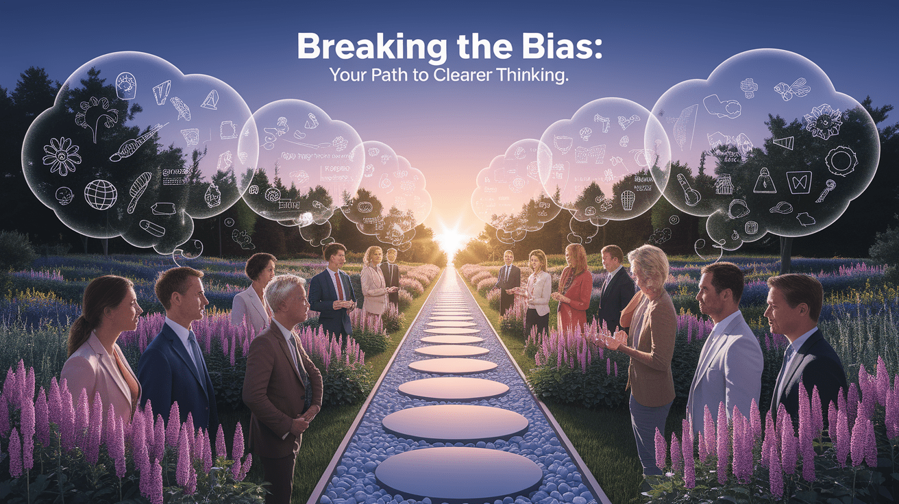 A conceptual illustration representing Breaking the Bias: Your Path to Clearer Thinking. Visualize the main ideas: . Creative but clear representation of the concept. Style: photorealistic. high quality, detailed, professional, clean composition, good lighting, sharp focus, well-composed. high quality, professional, detailed, well-composed