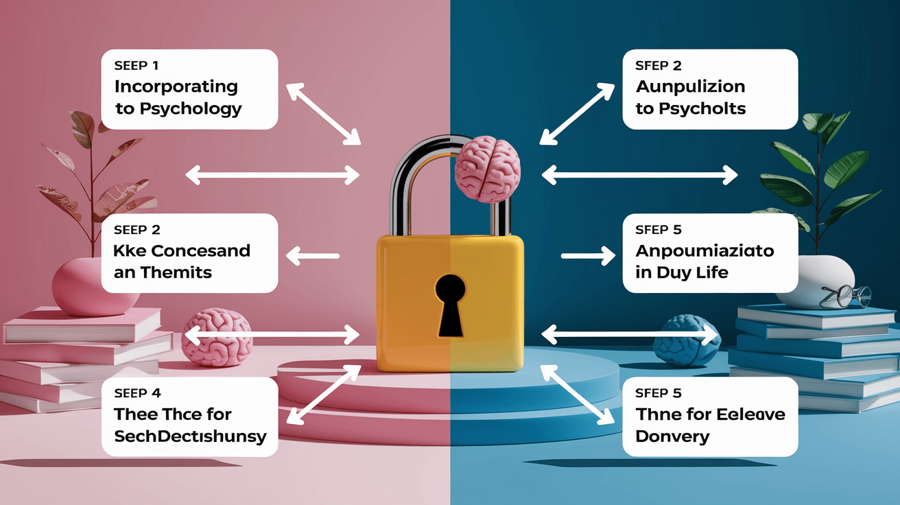 A clear, step-by-step visual illustration showing Psychology Unlocked â€“ Your First Step. Focus on . Include visual elements like arrows, numbered steps, or sequential flow. Professional and instructional style. Style: photorealistic. high quality, detailed, professional, clean composition, good lighting, sharp focus, well-composed. high quality, professional, detailed, well-composed