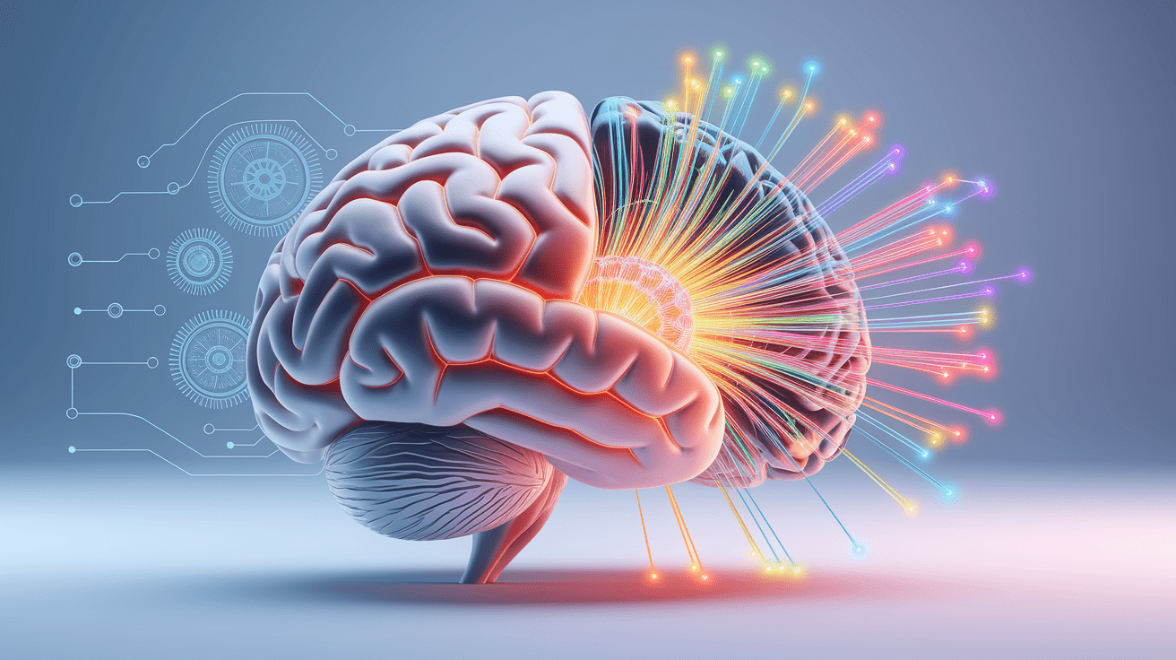 A conceptual illustration representing Rewiring the Brain for Control. Visualize the main ideas: . Creative but clear representation of the concept. Style: photorealistic. high quality, detailed, professional, clean composition, good lighting, sharp focus, well-composed. high quality, professional, detailed, well-composed