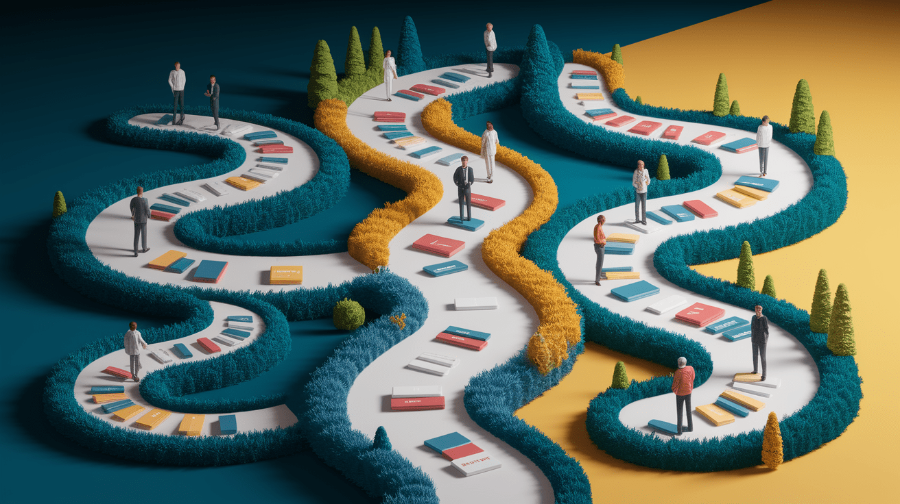 A conceptual illustration representing Training Pathways for Therapists. Visualize the main ideas: . Creative but clear representation of the concept. Style: photorealistic. high quality, detailed, professional, clean composition, good lighting, sharp focus, well-composed. high quality, professional, detailed, well-composed