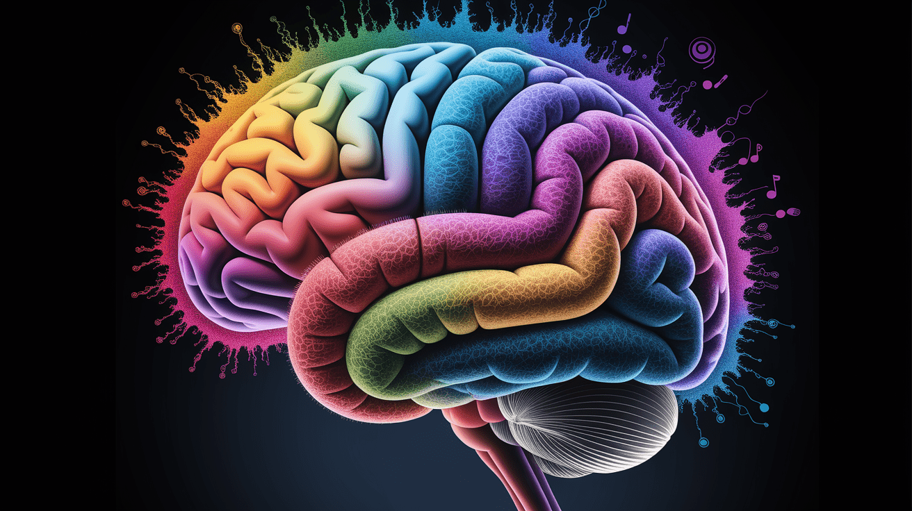 A conceptual illustration representing The Brain’s Palette: Neural Foundations of Aesthetic Experience. Visualize the main ideas: . Creative but clear representation of the concept. Style: photorealistic. high quality, detailed, professional, clean composition, good lighting, sharp focus, well-composed. high quality, professional, detailed, well-composed