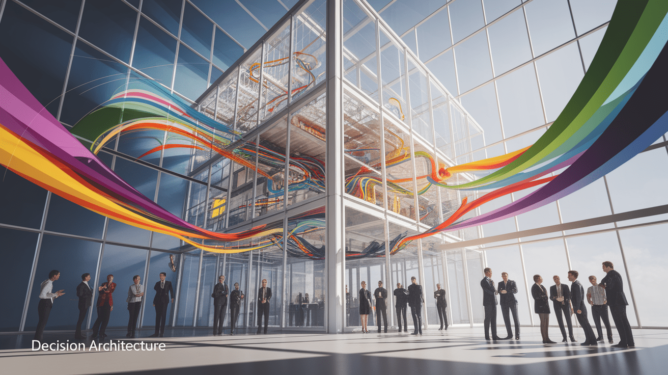 A conceptual illustration representing What Is Decision Architecture?. Visualize the main ideas: . Creative but clear representation of the concept. Style: photorealistic. high quality, detailed, professional, clean composition, good lighting, sharp focus, well-composed. high quality, professional, detailed, well-composed