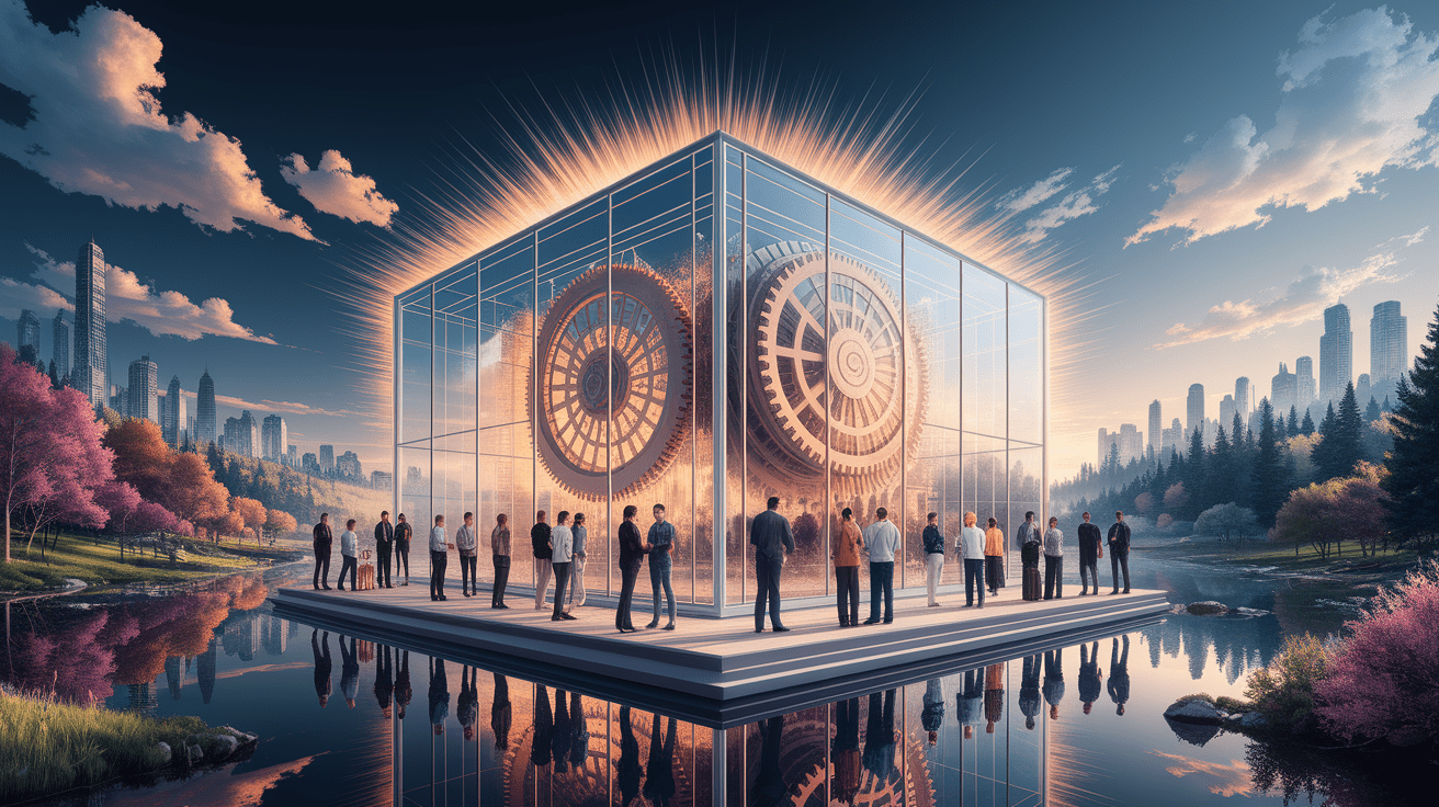 A conceptual illustration representing Ethical Frameworks and Transparency. Visualize the main ideas: . Creative but clear representation of the concept. Style: photorealistic. high quality, detailed, professional, clean composition, good lighting, sharp focus, well-composed. high quality, professional, detailed, well-composed