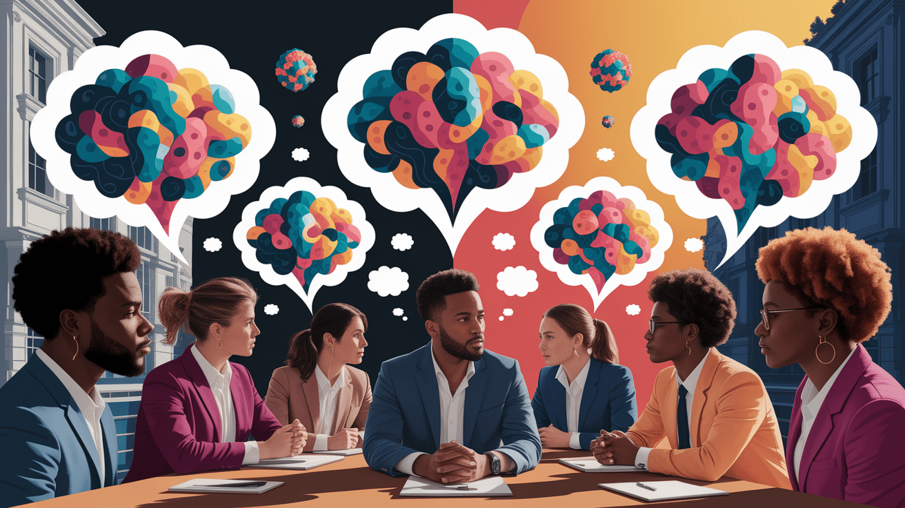 A conceptual illustration representing Understanding Implicit Bias. Visualize the main ideas: . Creative but clear representation of the concept. Style: photorealistic. high quality, detailed, professional, clean composition, good lighting, sharp focus, well-composed. high quality, professional, detailed, well-composed