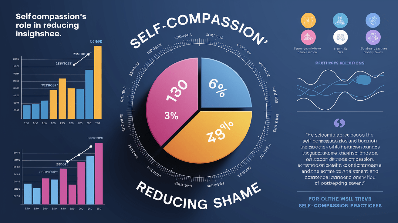 A clean, professional data visualization or infographic related to Research Insights: Self-Compassion’s Role in Reducing Shame. Include elements like charts, graphs, or statistical representations. Focus on . Style: photorealistic. high quality, detailed, professional, clean composition, good lighting, sharp focus, well-composed. high quality, professional, detailed, well-composed