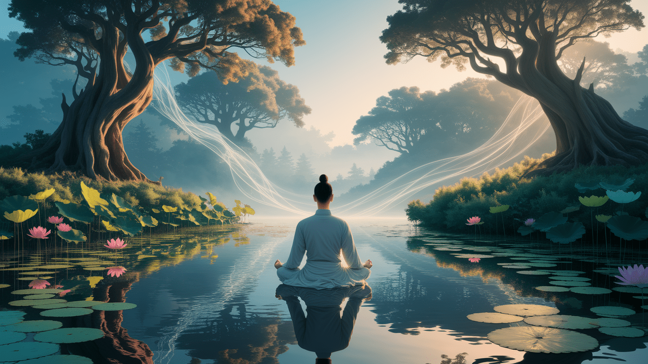 A conceptual illustration representing Silence in Contemplative Traditions. Visualize the main ideas: . Creative but clear representation of the concept. Style: photorealistic. high quality, detailed, professional, clean composition, good lighting, sharp focus, well-composed. high quality, professional, detailed, well-composed