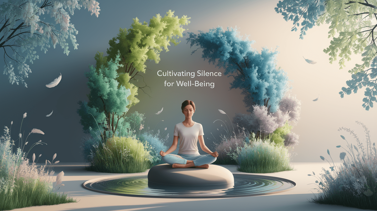 A conceptual illustration representing Cultivating Silence for Well-Being. Visualize the main ideas: . Creative but clear representation of the concept. Style: photorealistic. high quality, detailed, professional, clean composition, good lighting, sharp focus, well-composed. high quality, professional, detailed, well-composed