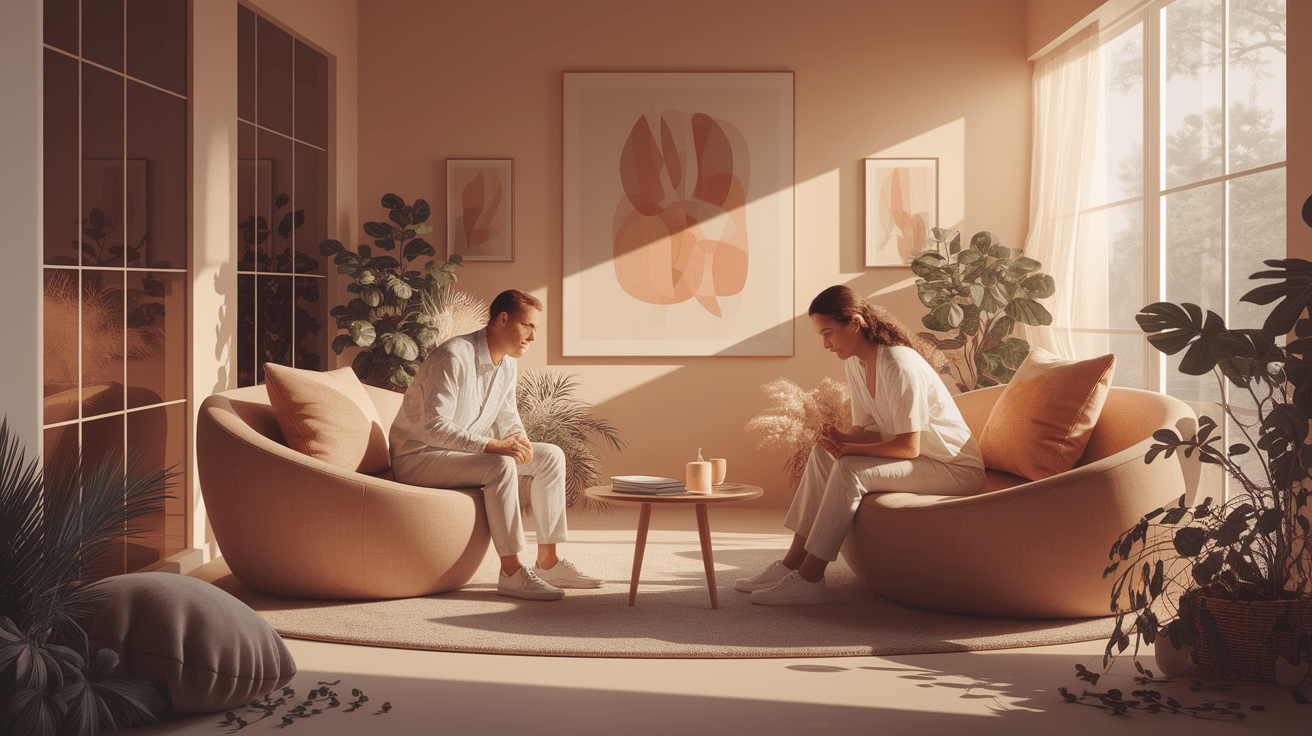 A conceptual illustration representing Compassionate Quiet: Silence in Therapeutic Encounters. Visualize the main ideas: . Creative but clear representation of the concept. Style: photorealistic. high quality, detailed, professional, clean composition, good lighting, sharp focus, well-composed. high quality, professional, detailed, well-composed