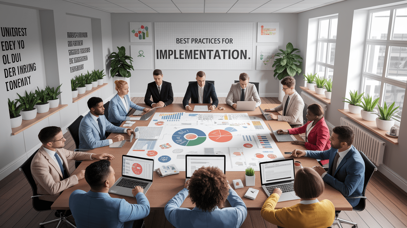A conceptual illustration representing Best Practices for Implementation. Visualize the main ideas: . Creative but clear representation of the concept. Style: photorealistic. high quality, detailed, professional, clean composition, good lighting, sharp focus, well-composed. high quality, professional, detailed, well-composed