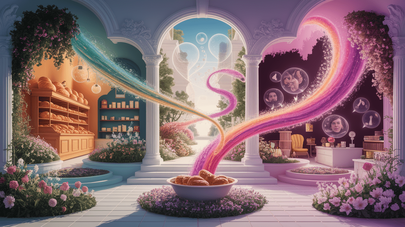 A conceptual illustration representing Applications of Scent Memory Psychology. Visualize the main ideas: . Creative but clear representation of the concept. Style: photorealistic. high quality, detailed, professional, clean composition, good lighting, sharp focus, well-composed. high quality, professional, detailed, well-composed