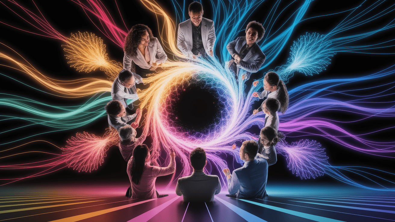 A conceptual illustration representing Igniting the Collective Mind. Visualize the main ideas: . Creative but clear representation of the concept. Style: photorealistic. high quality, detailed, professional, clean composition, good lighting, sharp focus, well-composed. high quality, professional, detailed, well-composed