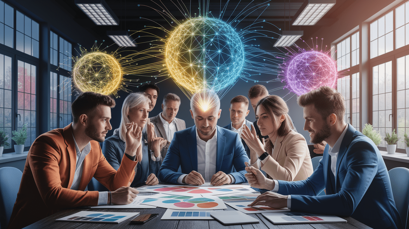 A conceptual illustration representing Conditions for Achieving Group Flow. Visualize the main ideas: . Creative but clear representation of the concept. Style: photorealistic. high quality, detailed, professional, clean composition, good lighting, sharp focus, well-composed. high quality, professional, detailed, well-composed