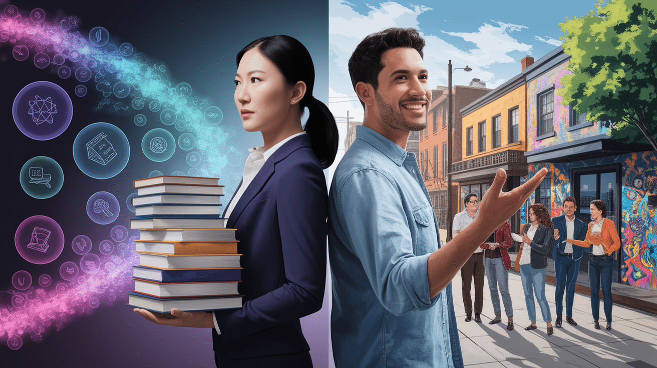 A conceptual illustration representing Beyond Modesty: Distinguishing Intellectual and General Humility. Visualize the main ideas: . Creative but clear representation of the concept. Style: photorealistic. high quality, detailed, professional, clean composition, good lighting, sharp focus, well-composed. high quality, professional, detailed, well-composed