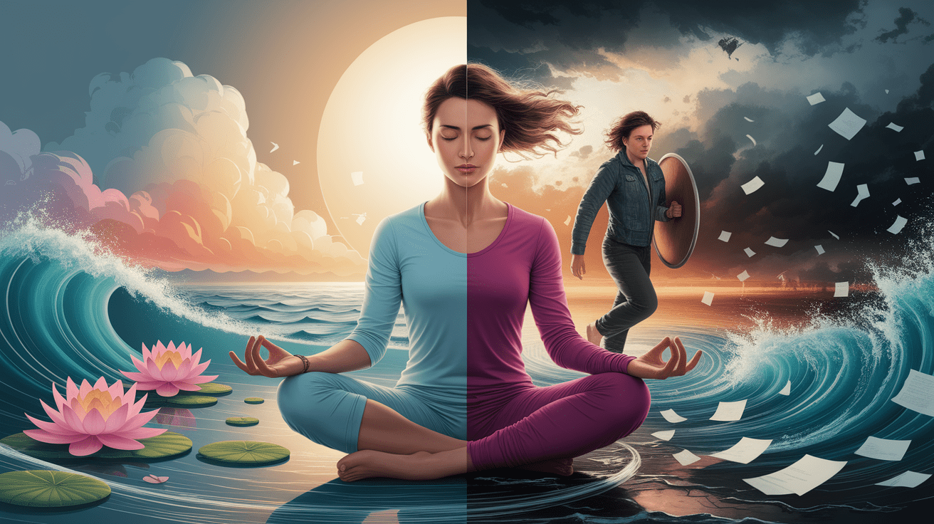 A conceptual illustration representing The Dual Dimensions: Self-Control and Stress Resistance. Visualize the main ideas: . Creative but clear representation of the concept. Style: photorealistic. high quality, detailed, professional, clean composition, good lighting, sharp focus, well-composed. high quality, professional, detailed, well-composed