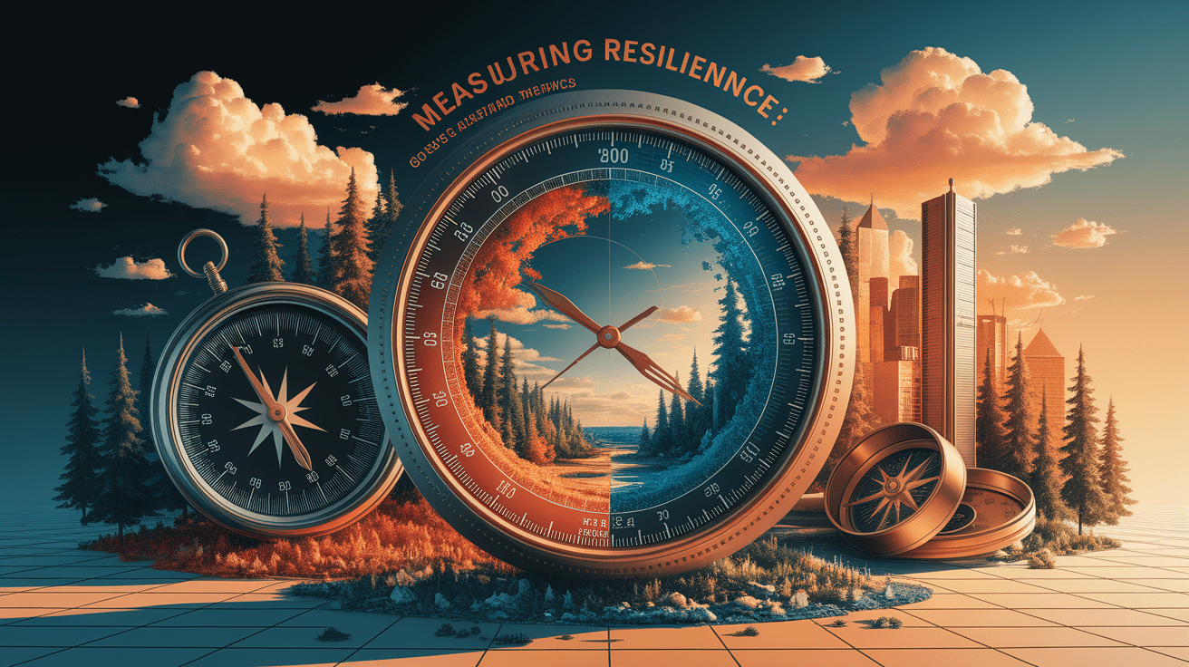A conceptual illustration representing Measuring Resilience: Tools and Metrics. Visualize the main ideas: . Creative but clear representation of the concept. Style: photorealistic. high quality, detailed, professional, clean composition, good lighting, sharp focus, well-composed. high quality, professional, detailed, well-composed