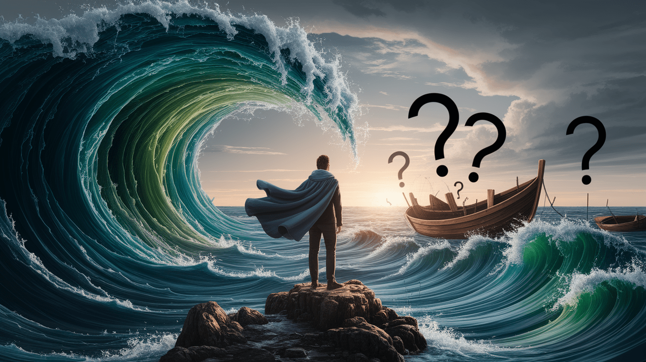 A conceptual illustration representing Sea of Uncertainty: Deciphering Ambiguous Decisions. Visualize the main ideas: . Creative but clear representation of the concept. Style: photorealistic. high quality, detailed, professional, clean composition, good lighting, sharp focus, well-composed. high quality, professional, detailed, well-composed