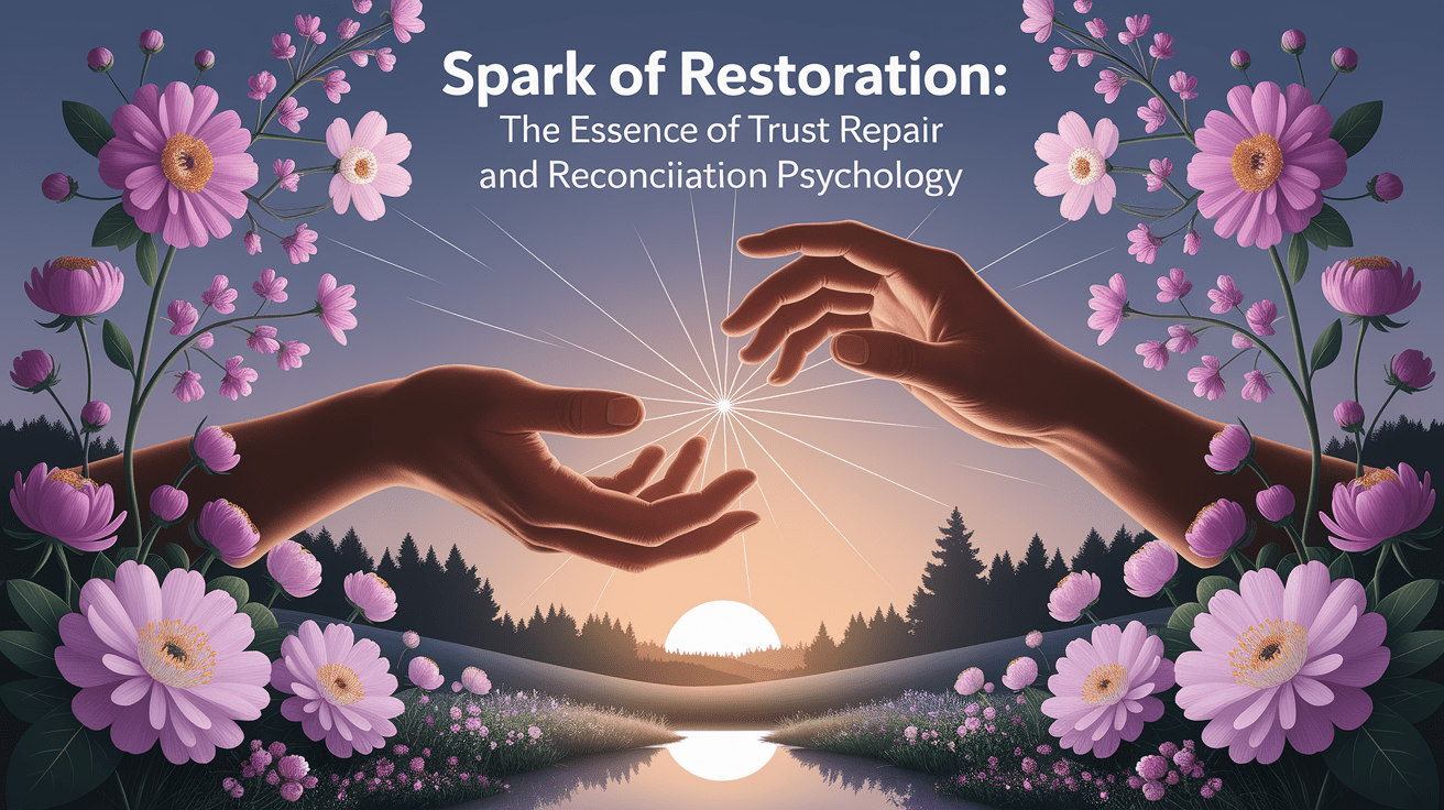 A conceptual illustration representing Spark of Restoration: The Essence of Trust Repair and Reconciliation Psychology. Visualize the main ideas: . Creative but clear representation of the concept. Style: photorealistic. high quality, detailed, professional, clean composition, good lighting, sharp focus, well-composed. high quality, professional, detailed, well-composed