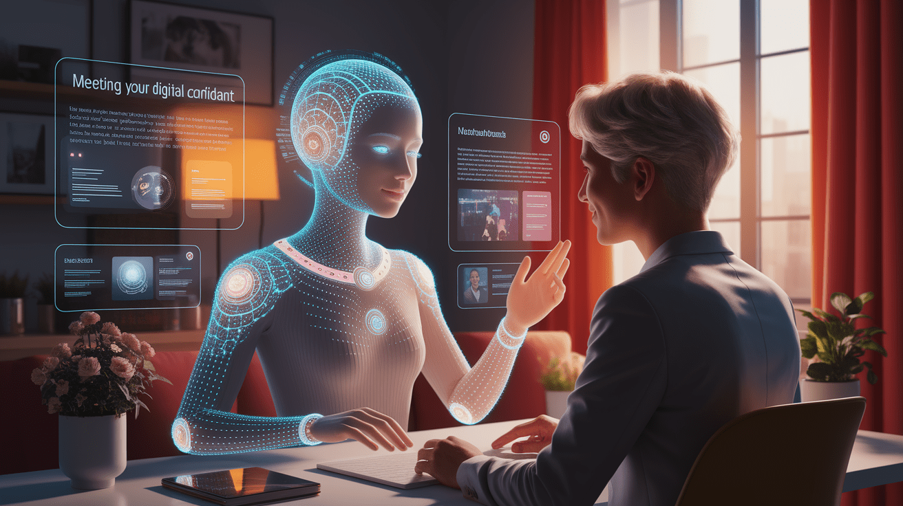 A conceptual illustration representing Intro – Meeting Your Digital Confidant. Visualize the main ideas: . Creative but clear representation of the concept. Style: photorealistic. high quality, detailed, professional, clean composition, good lighting, sharp focus, well-composed. high quality, professional, detailed, well-composed
