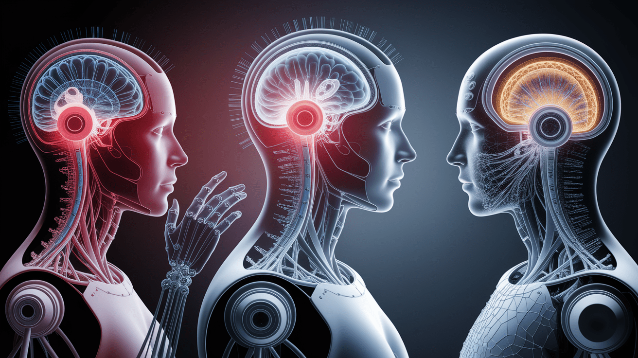 A conceptual illustration representing Psychological Mechanisms Behind AI Bonding. Visualize the main ideas: . Creative but clear representation of the concept. Style: photorealistic. high quality, detailed, professional, clean composition, good lighting, sharp focus, well-composed. high quality, professional, detailed, well-composed