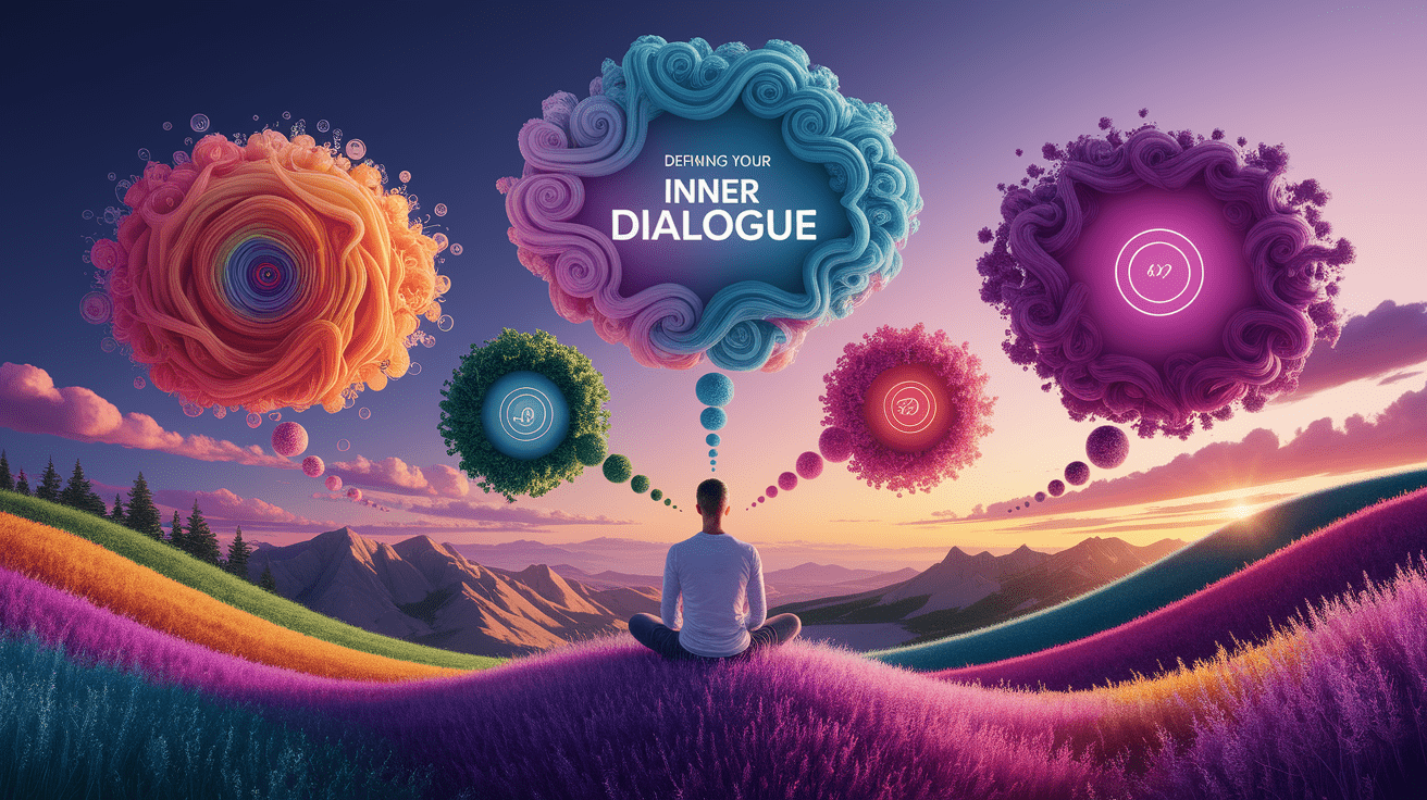 A conceptual illustration representing Defining Your Inner Dialogue. Visualize the main ideas: . Creative but clear representation of the concept. Style: photorealistic. high quality, detailed, professional, clean composition, good lighting, sharp focus, well-composed. high quality, professional, detailed, well-composed