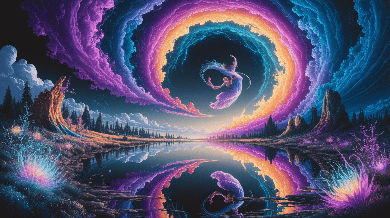 A conceptual illustration representing Dreamscapes Illuminated: Getting Clear on Lucid Dreaming. Visualize the main ideas: . Creative but clear representation of the concept. Style: photorealistic. high quality, detailed, professional, clean composition, good lighting, sharp focus, well-composed. high quality, professional, detailed, well-composed