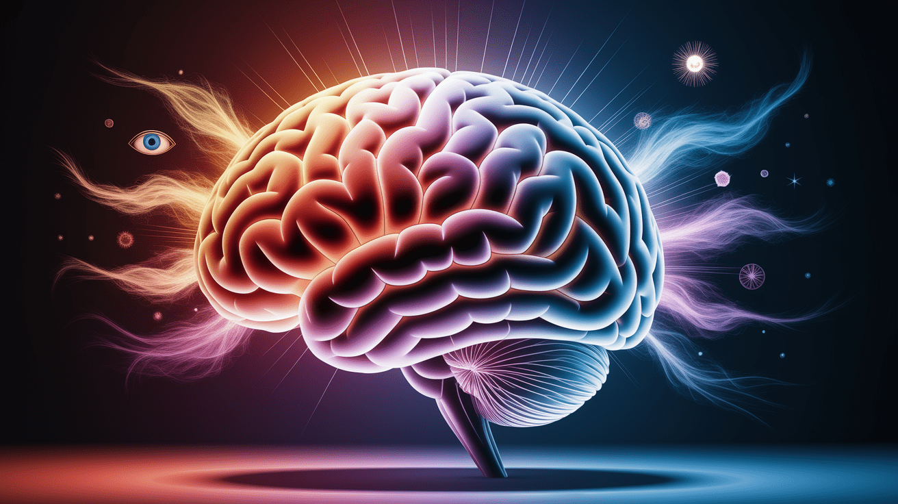 A conceptual illustration representing The Brain’s Spotlight: Psychological Mechanics of Lucidity. Visualize the main ideas: . Creative but clear representation of the concept. Style: photorealistic. high quality, detailed, professional, clean composition, good lighting, sharp focus, well-composed. high quality, professional, detailed, well-composed