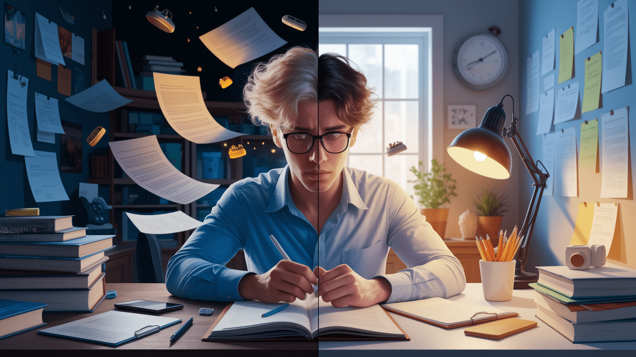 A conceptual illustration representing First Things First: The Multitasking Myth Exposed. Visualize the main ideas: . Creative but clear representation of the concept. Style: photorealistic. high quality, detailed, professional, clean composition, good lighting, sharp focus, well-composed. high quality, professional, detailed, well-composed