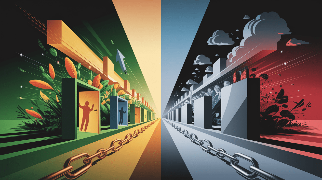 A conceptual illustration representing Drivers and Barriers at Play. Visualize the main ideas: . Creative but clear representation of the concept. Style: photorealistic. high quality, detailed, professional, clean composition, good lighting, sharp focus, well-composed. high quality, professional, detailed, well-composed