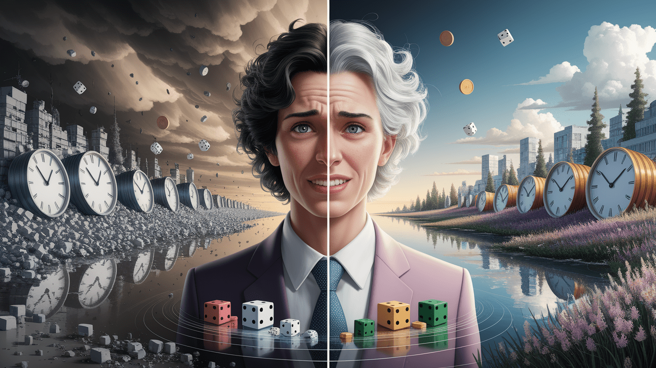 A conceptual illustration representing How Stress Shapes Risk Preferences. Visualize the main ideas: . Creative but clear representation of the concept. Style: photorealistic. high quality, detailed, professional, clean composition, good lighting, sharp focus, well-composed. high quality, professional, detailed, well-composed