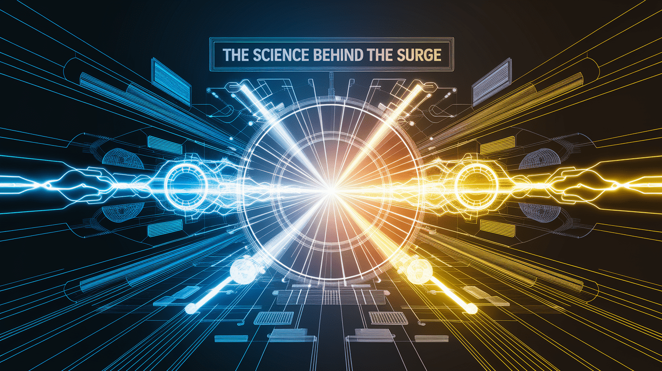 A conceptual illustration representing The Science Behind the Surge. Visualize the main ideas: . Creative but clear representation of the concept. Style: photorealistic. high quality, detailed, professional, clean composition, good lighting, sharp focus, well-composed. high quality, professional, detailed, well-composed