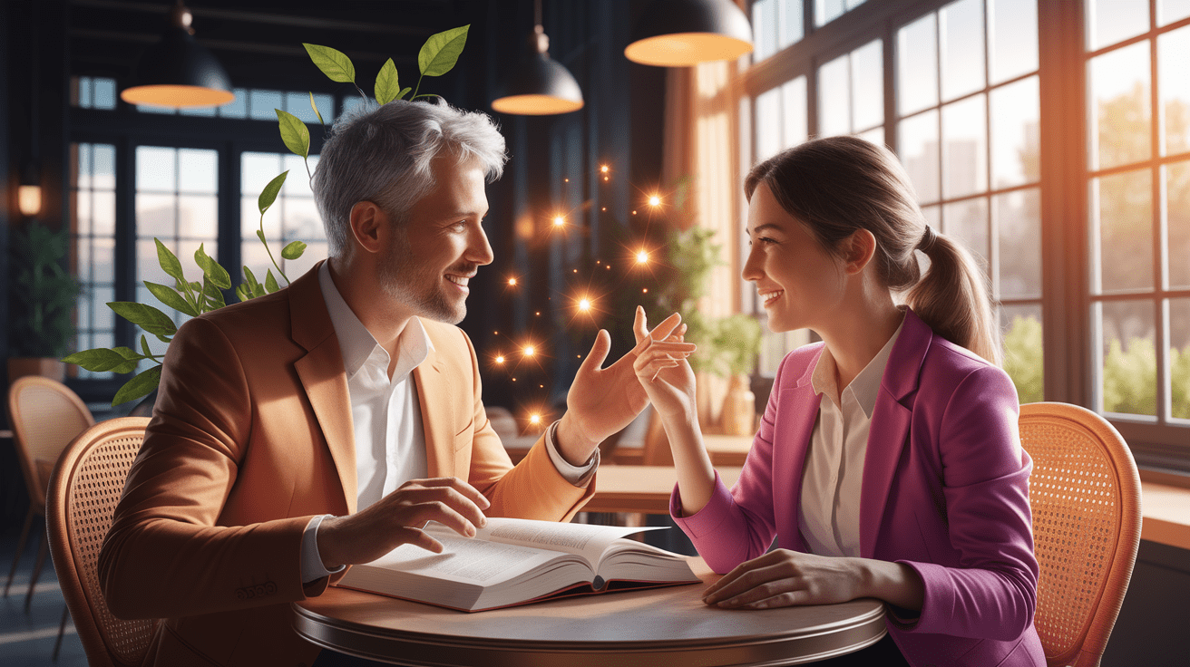 A conceptual illustration representing The Psychological Payoff of Mentoring. Visualize the main ideas: . Creative but clear representation of the concept. Style: photorealistic. high quality, detailed, professional, clean composition, good lighting, sharp focus, well-composed. high quality, professional, detailed, well-composed