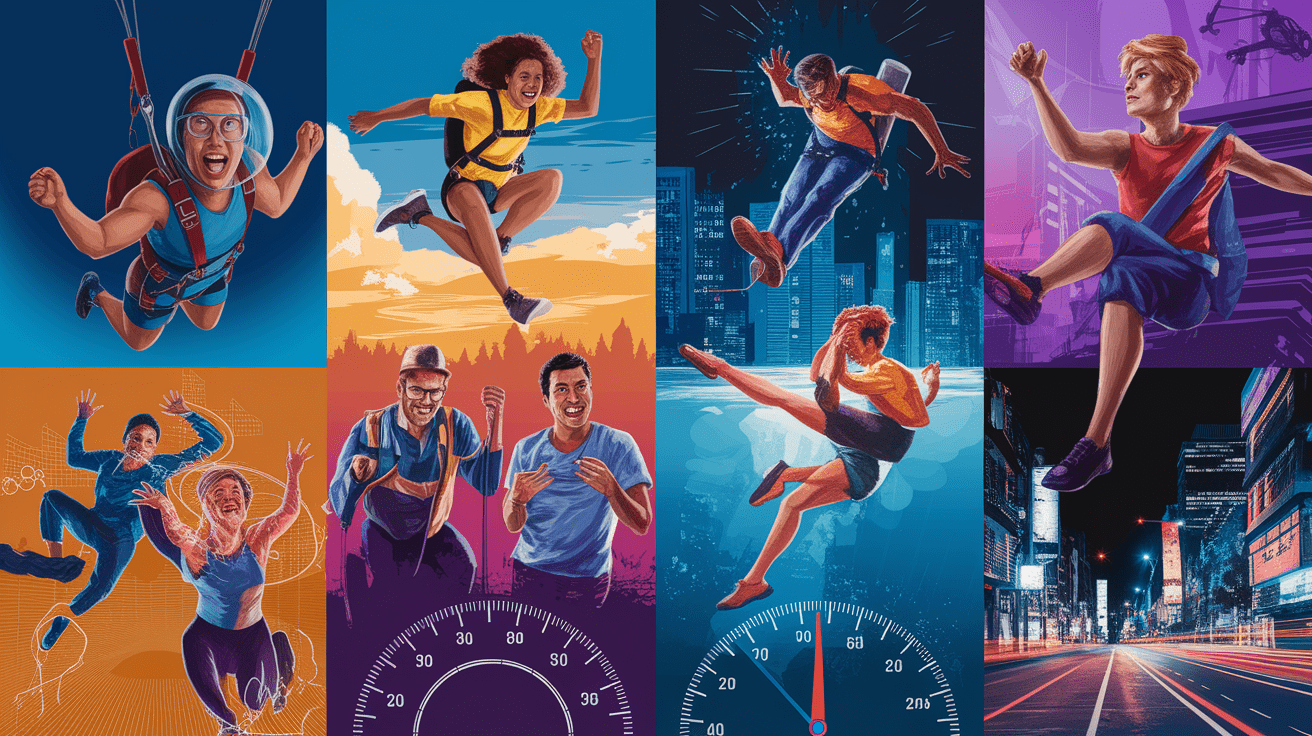 A conceptual illustration representing Measuring the Drive: The Sensation Seeking Scale. Visualize the main ideas: . Creative but clear representation of the concept. Style: photorealistic. high quality, detailed, professional, clean composition, good lighting, sharp focus, well-composed. high quality, professional, detailed, well-composed