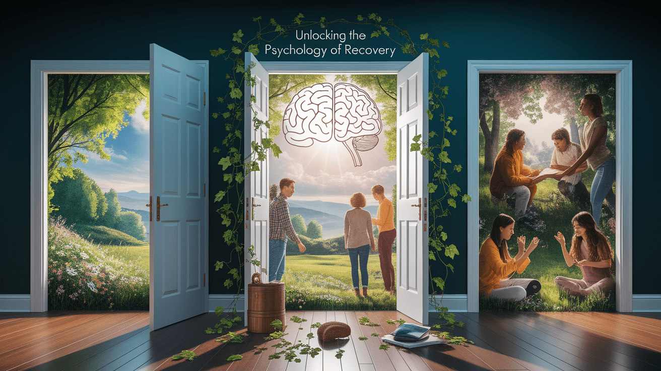 A conceptual illustration representing Introduction â Unlocking the Psychology of Recovery. Visualize the main ideas: . Creative but clear representation of the concept. Style: photorealistic. high quality, detailed, professional, clean composition, good lighting, sharp focus, well-composed. high quality, professional, detailed, well-composed