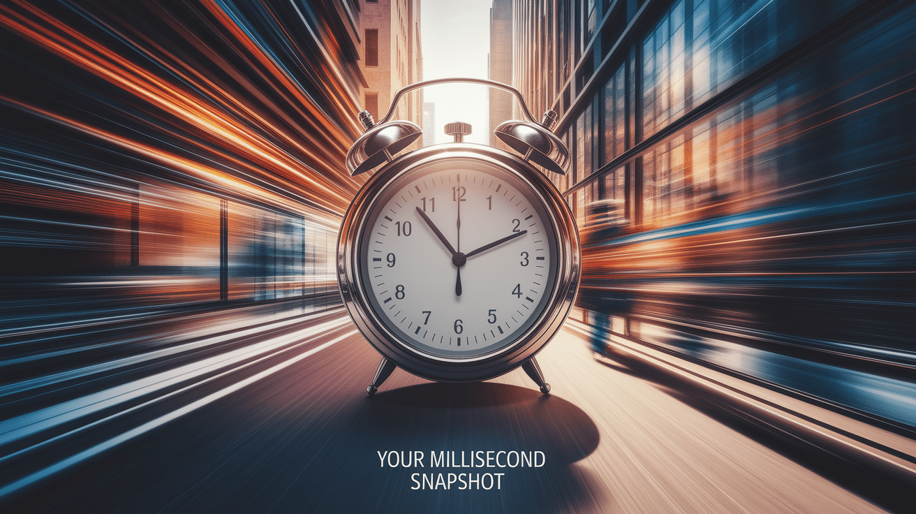 A conceptual illustration representing Your Millisecond Snapshot. Visualize the main ideas: . Creative but clear representation of the concept. Style: photorealistic. high quality, detailed, professional, clean composition, good lighting, sharp focus, well-composed. high quality, professional, detailed, well-composed
