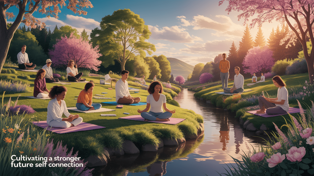 A conceptual illustration representing Cultivating a Stronger Future Self-Connection. Visualize the main ideas: . Creative but clear representation of the concept. Style: photorealistic. high quality, detailed, professional, clean composition, good lighting, sharp focus, well-composed. high quality, professional, detailed, well-composed