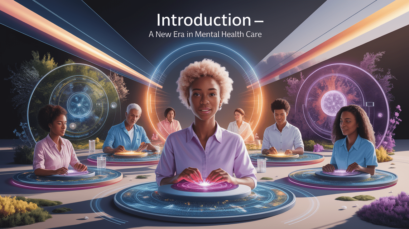 A conceptual illustration representing Introduction - A New Era in Mental Health Care. Visualize the main ideas: . Creative but clear representation of the concept. Style: photorealistic. high quality, detailed, professional, clean composition, good lighting, sharp focus, well-composed. high quality, professional, detailed, well-composed