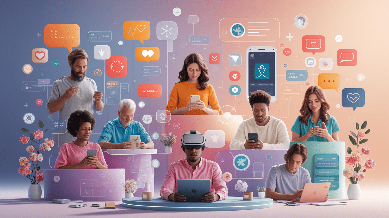 A conceptual illustration representing Understanding Digital Mental Health Interventions. Visualize the main ideas: . Creative but clear representation of the concept. Style: photorealistic. high quality, detailed, professional, clean composition, good lighting, sharp focus, well-composed. high quality, professional, detailed, well-composed