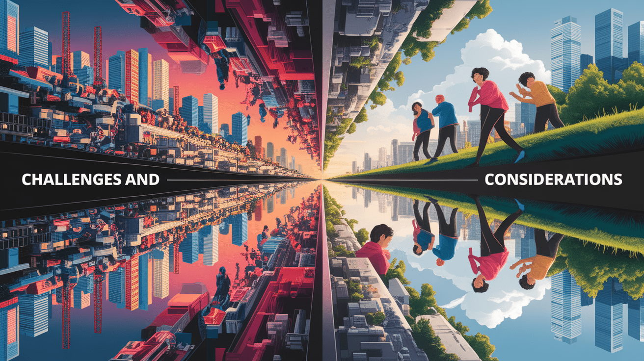 A conceptual illustration representing Challenges and Considerations. Visualize the main ideas: . Creative but clear representation of the concept. Style: photorealistic. high quality, detailed, professional, clean composition, good lighting, sharp focus, well-composed. high quality, professional, detailed, well-composed