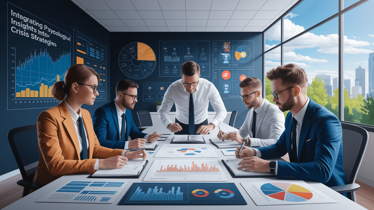 A conceptual illustration representing Integrating Psychological Insights into Crisis Strategies. Visualize the main ideas: . Creative but clear representation of the concept. Style: photorealistic. high quality, detailed, professional, clean composition, good lighting, sharp focus, well-composed. high quality, professional, detailed, well-composed