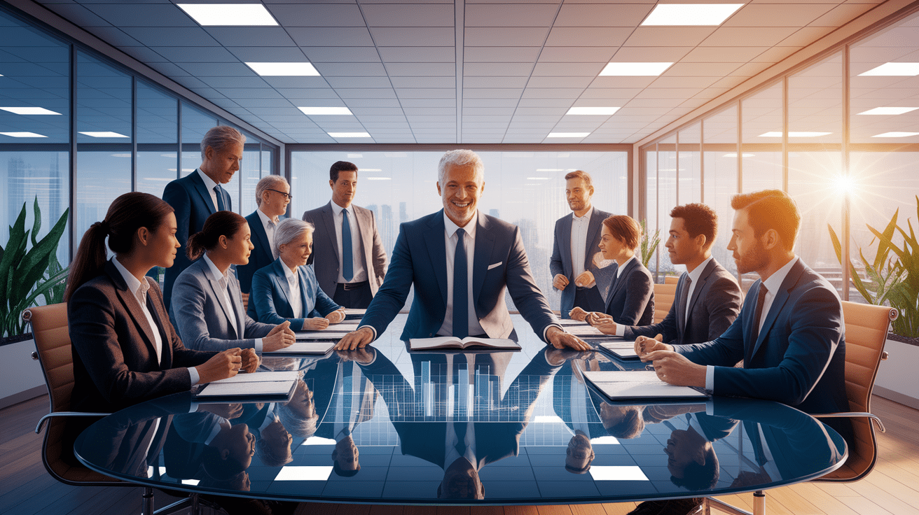 A conceptual illustration representing The Impact of Ethical Leadership on Organizations. Visualize the main ideas: . Creative but clear representation of the concept. Style: photorealistic. high quality, detailed, professional, clean composition, good lighting, sharp focus, well-composed. high quality, professional, detailed, well-composed