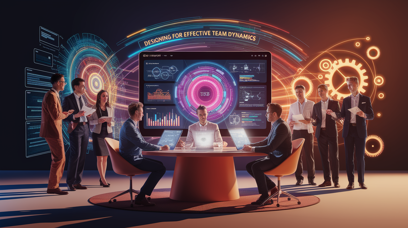 A conceptual illustration representing Designing for Effective Virtual Team Dynamics. Visualize the main ideas: . Creative but clear representation of the concept. Style: photorealistic. high quality, detailed, professional, clean composition, good lighting, sharp focus, well-composed. high quality, professional, detailed, well-composed