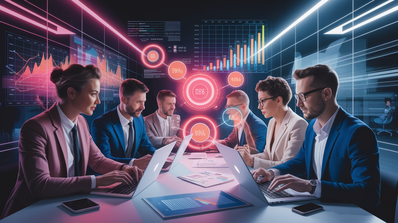 A conceptual illustration representing Measuring and Evaluating Virtual Team Dynamics. Visualize the main ideas: . Creative but clear representation of the concept. Style: photorealistic. high quality, detailed, professional, clean composition, good lighting, sharp focus, well-composed. high quality, professional, detailed, well-composed
