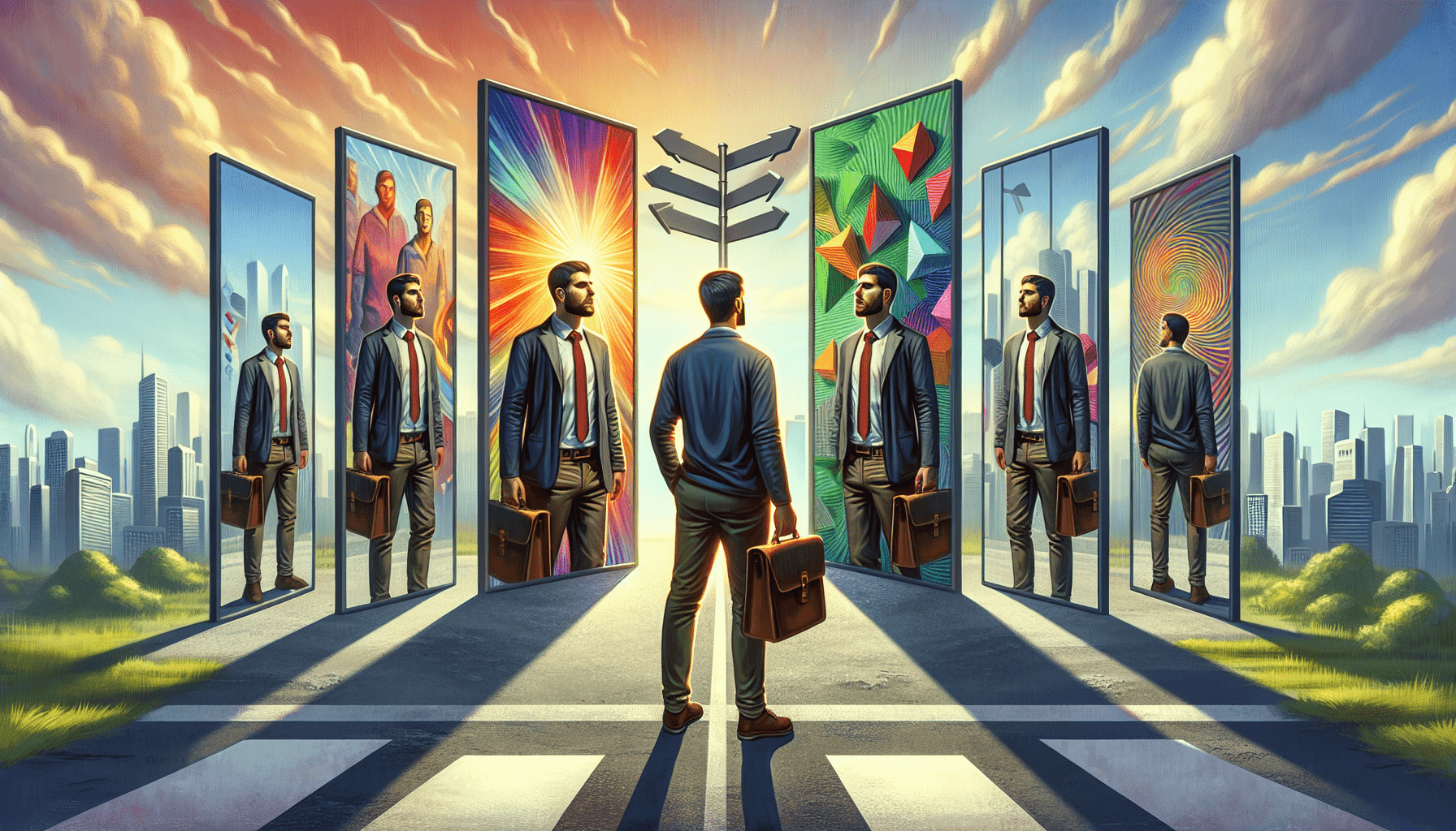 A conceptual illustration representing Self-Concept and Identity Challenges. Visualize the main ideas: . Creative but clear representation of the concept. Style: photorealistic. high quality, detailed, professional, clean composition, good lighting, sharp focus, well-composed. high quality, professional, detailed, well-composed