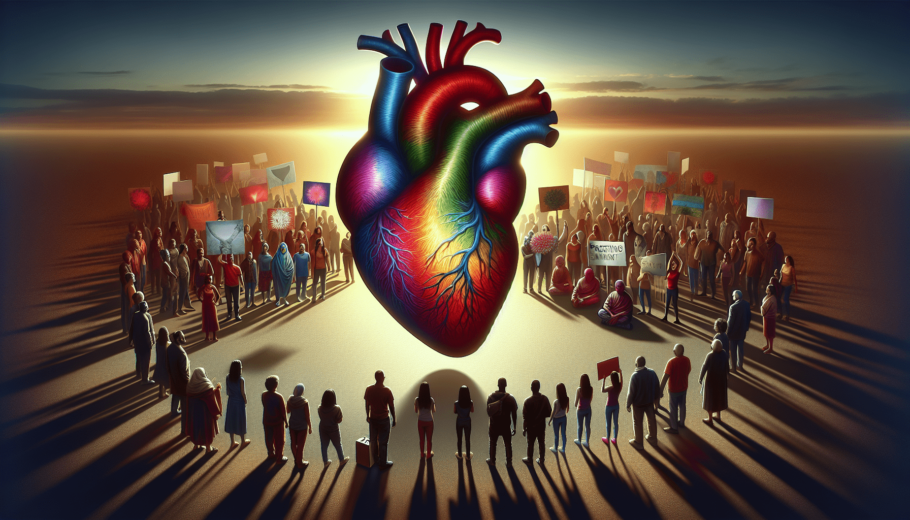 A conceptual illustration representing The Heartbeat of Social Movements. Visualize the main ideas: . Creative but clear representation of the concept. Style: photorealistic. high quality, detailed, professional, clean composition, good lighting, sharp focus, well-composed. high quality, professional, detailed, well-composed
