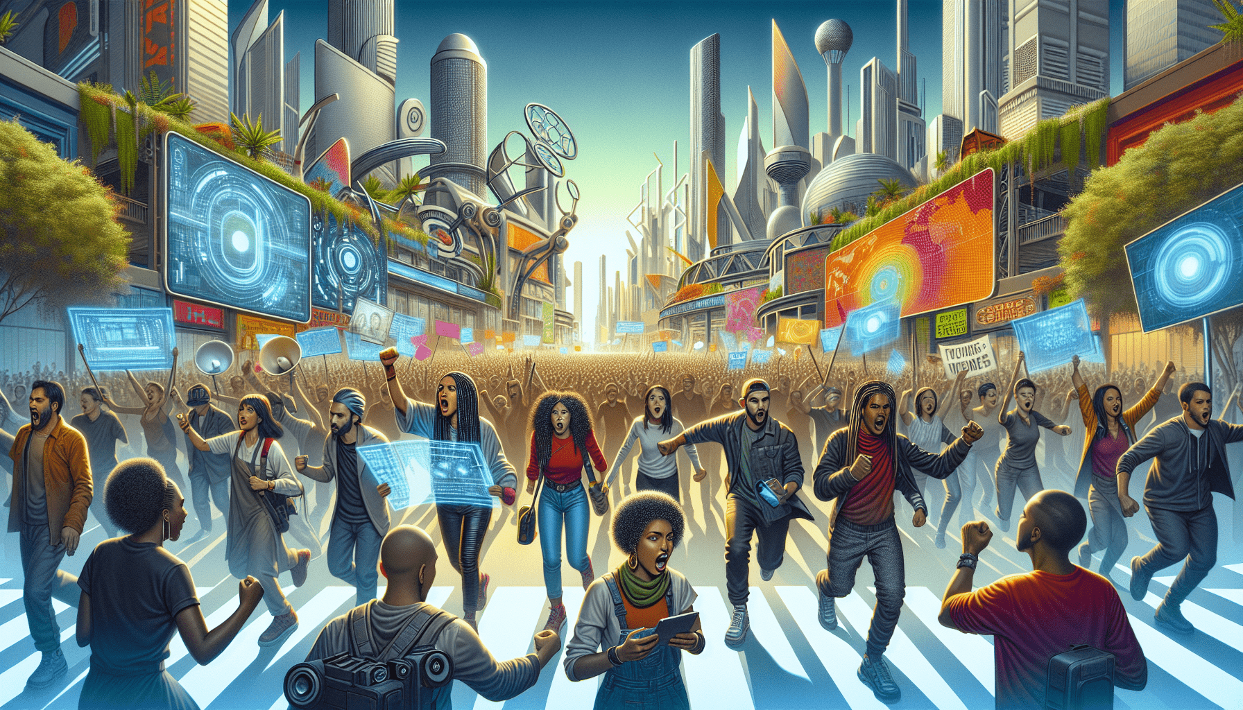 A conceptual illustration representing The Future of Social Movements. Visualize the main ideas: . Creative but clear representation of the concept. Style: photorealistic. high quality, detailed, professional, clean composition, good lighting, sharp focus, well-composed. high quality, professional, detailed, well-composed