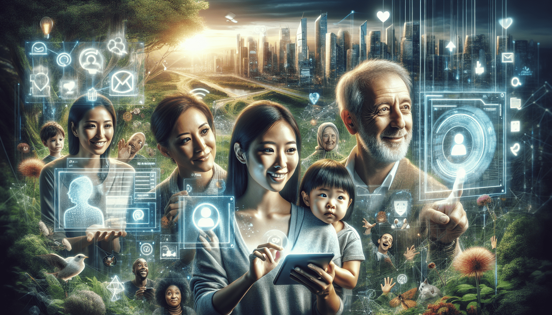 A conceptual illustration representing The Future of Online Communication. Visualize the main ideas: . Creative but clear representation of the concept. Style: photorealistic. high quality, detailed, professional, clean composition, good lighting, sharp focus, well-composed. high quality, professional, detailed, well-composed