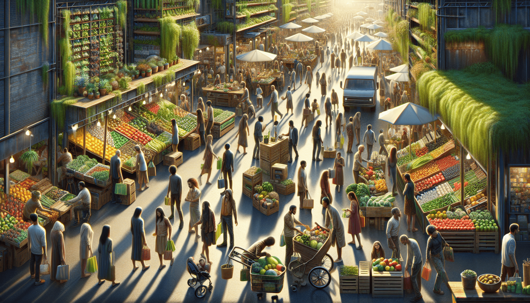 A conceptual illustration representing The Future of Eco-Friendly Consumerism. Visualize the main ideas: . Creative but clear representation of the concept. Style: photorealistic. high quality, detailed, professional, clean composition, good lighting, sharp focus, well-composed. high quality, professional, detailed, well-composed